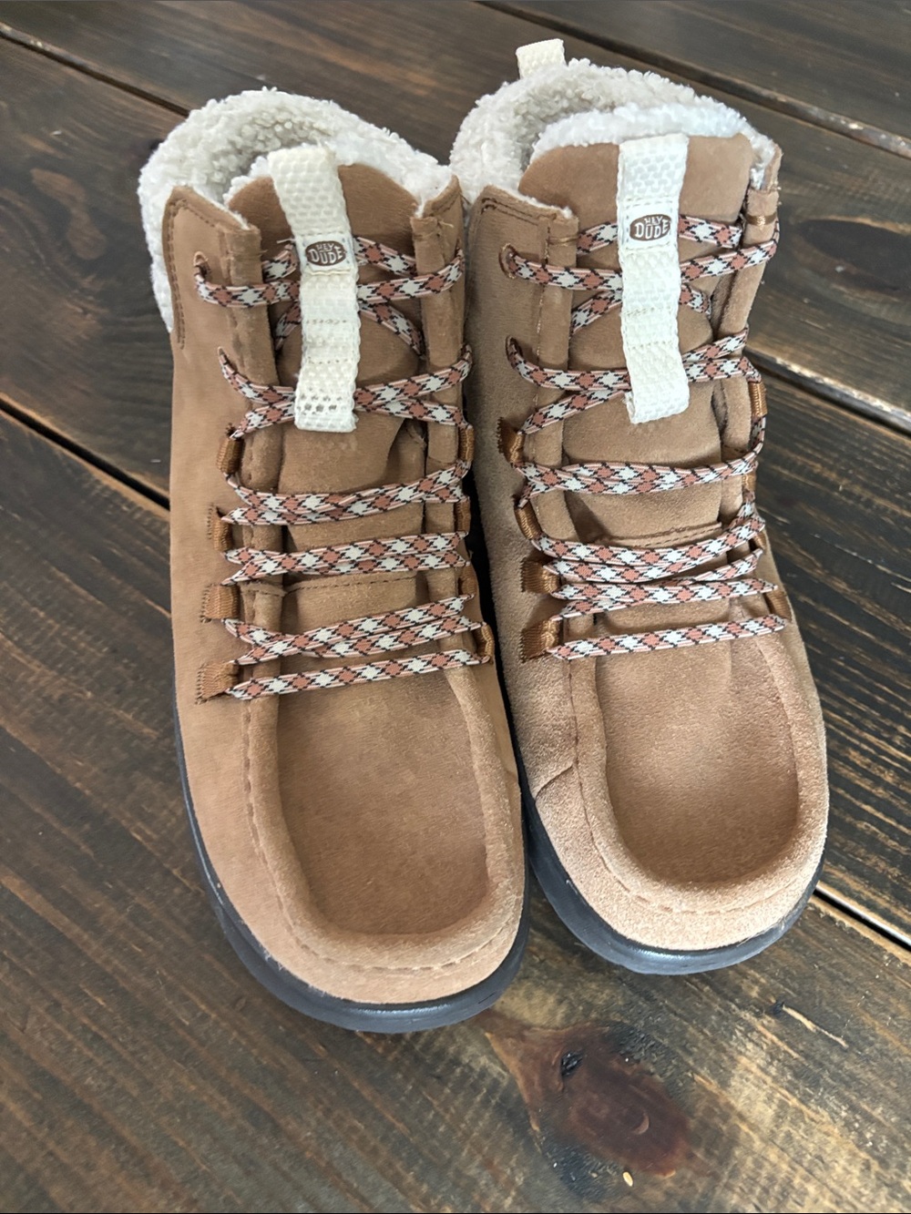 Cozy Tan Suede Lace-Up Boots with Sherpa Lining by Hey Dude